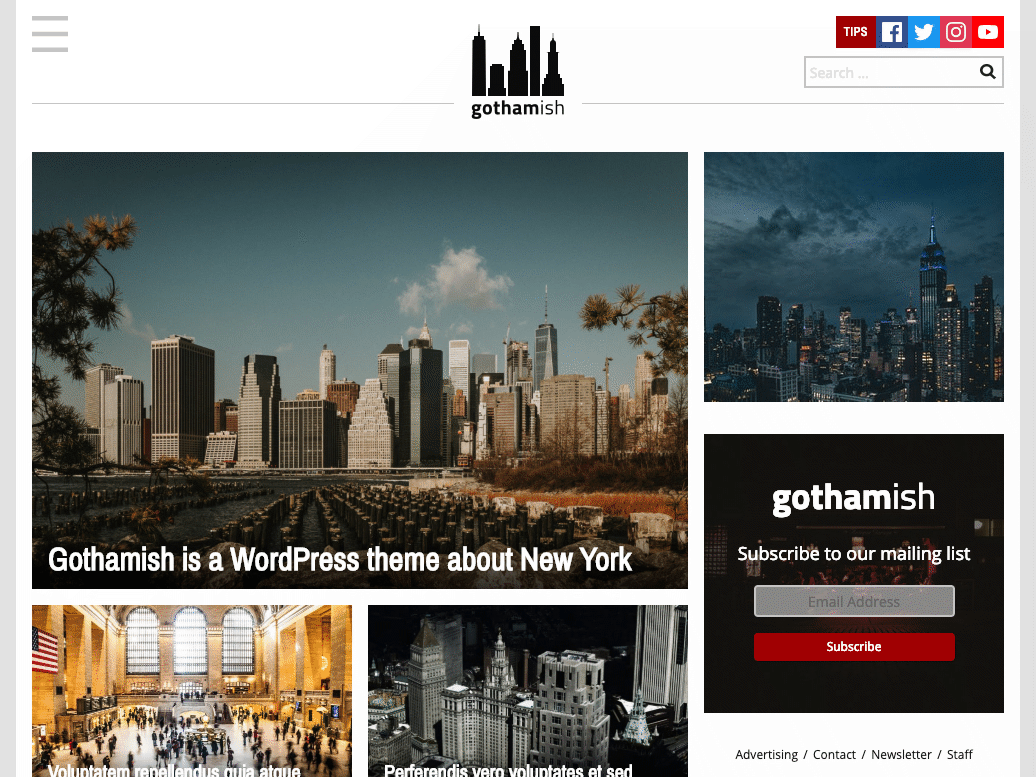Gothamish theme homepage.